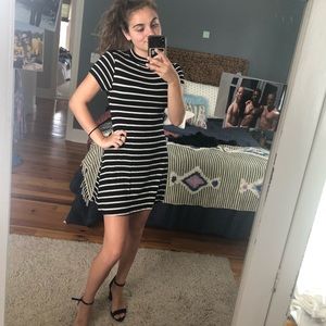 my beloved black & white striped mock neck dress